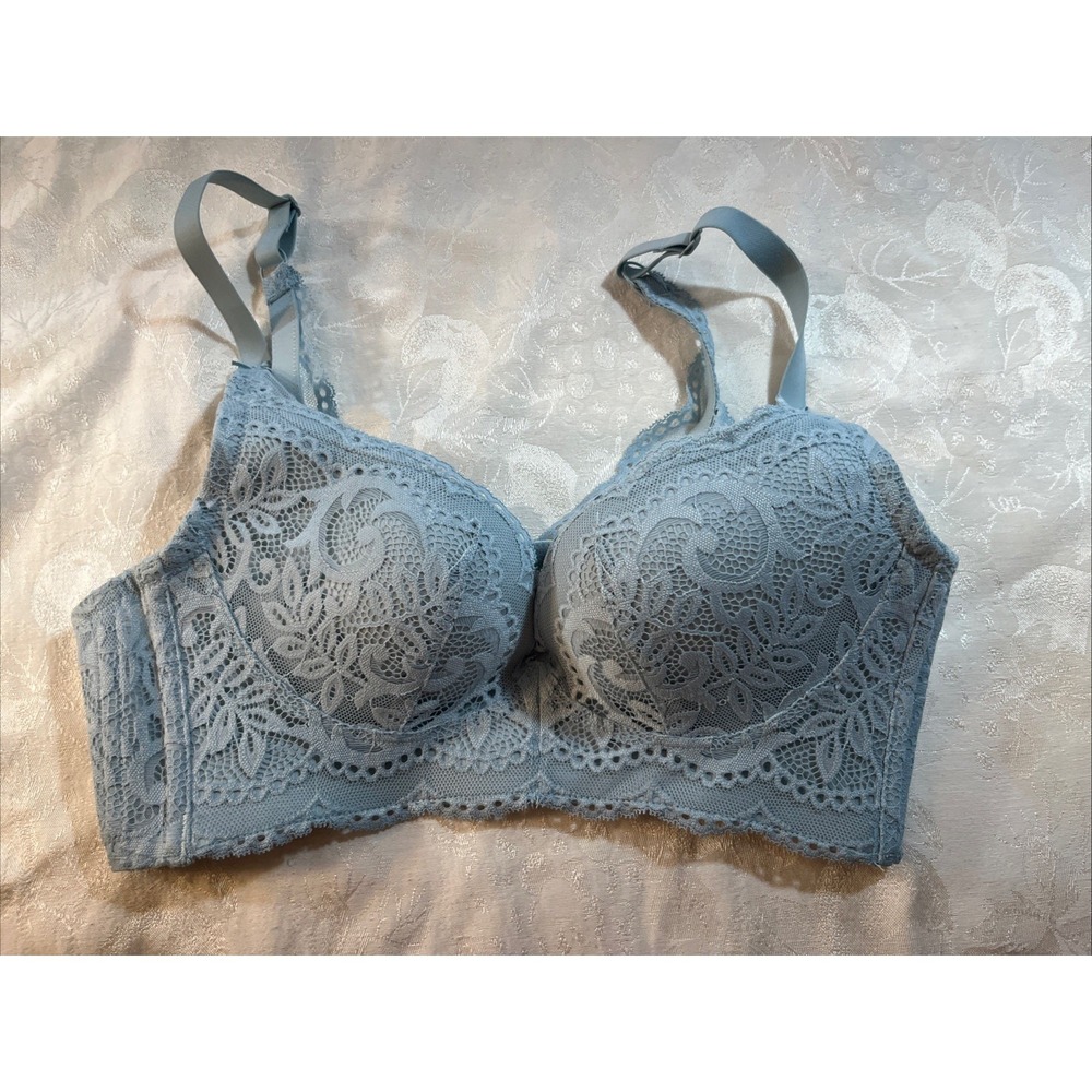 Eve's‎ Temptation Bra 36A Push-up Blue Floral Lace Adjustable Strap